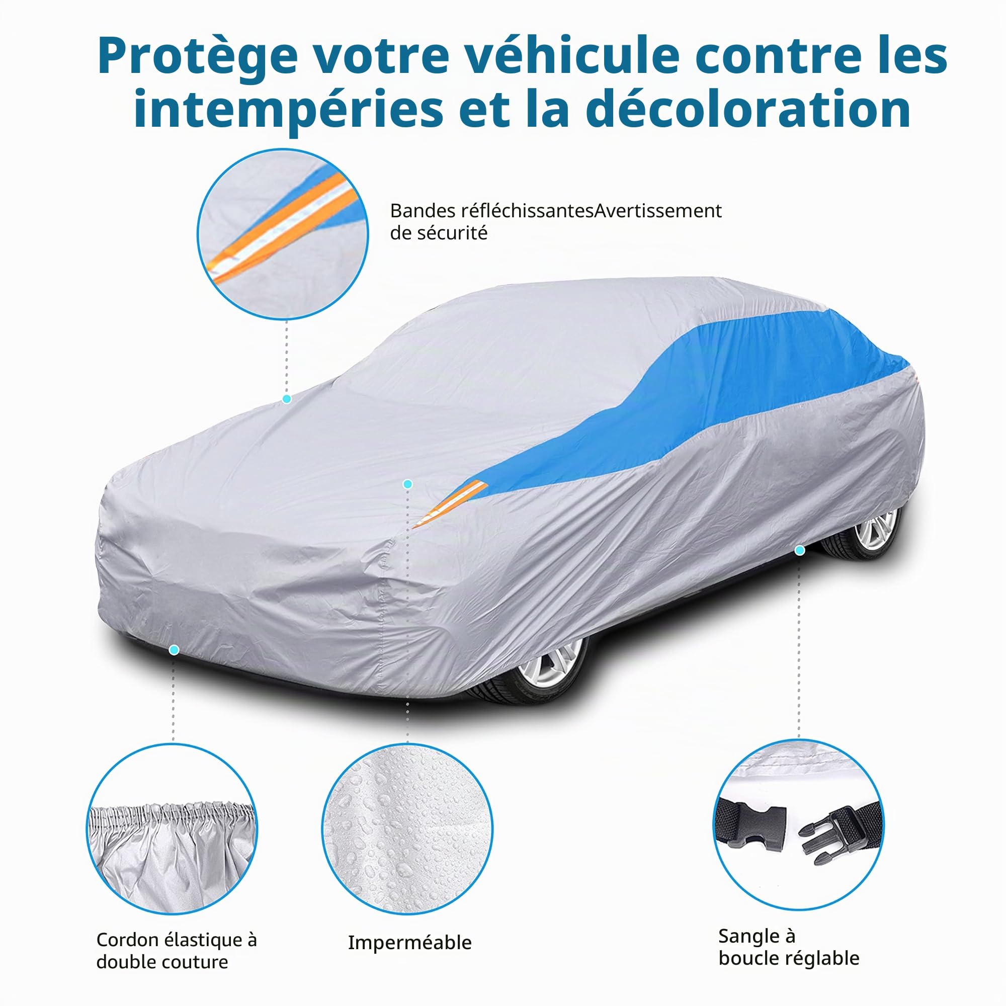 Housse de Voiture extérieure imperméable à l'eau, Anti-UV, Respirante, résistant à la poussière, Pluie, Rayures et Neige Argenté 440 x 180 x 160 cm…