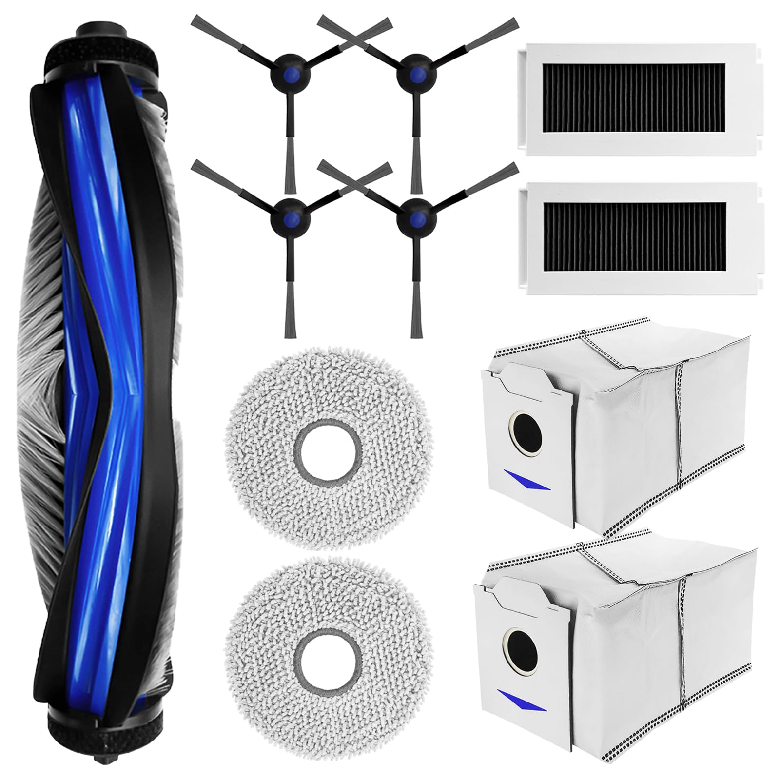 Replacement Accessories Compatible with Ecovacs N30 Pro Omni Vacuum Cleaner 11PCS Includes 1 Main Brush, 4 Side Brushes, 2 Mop Cloths, 2 Filters, 2 Dust Bags-image-46