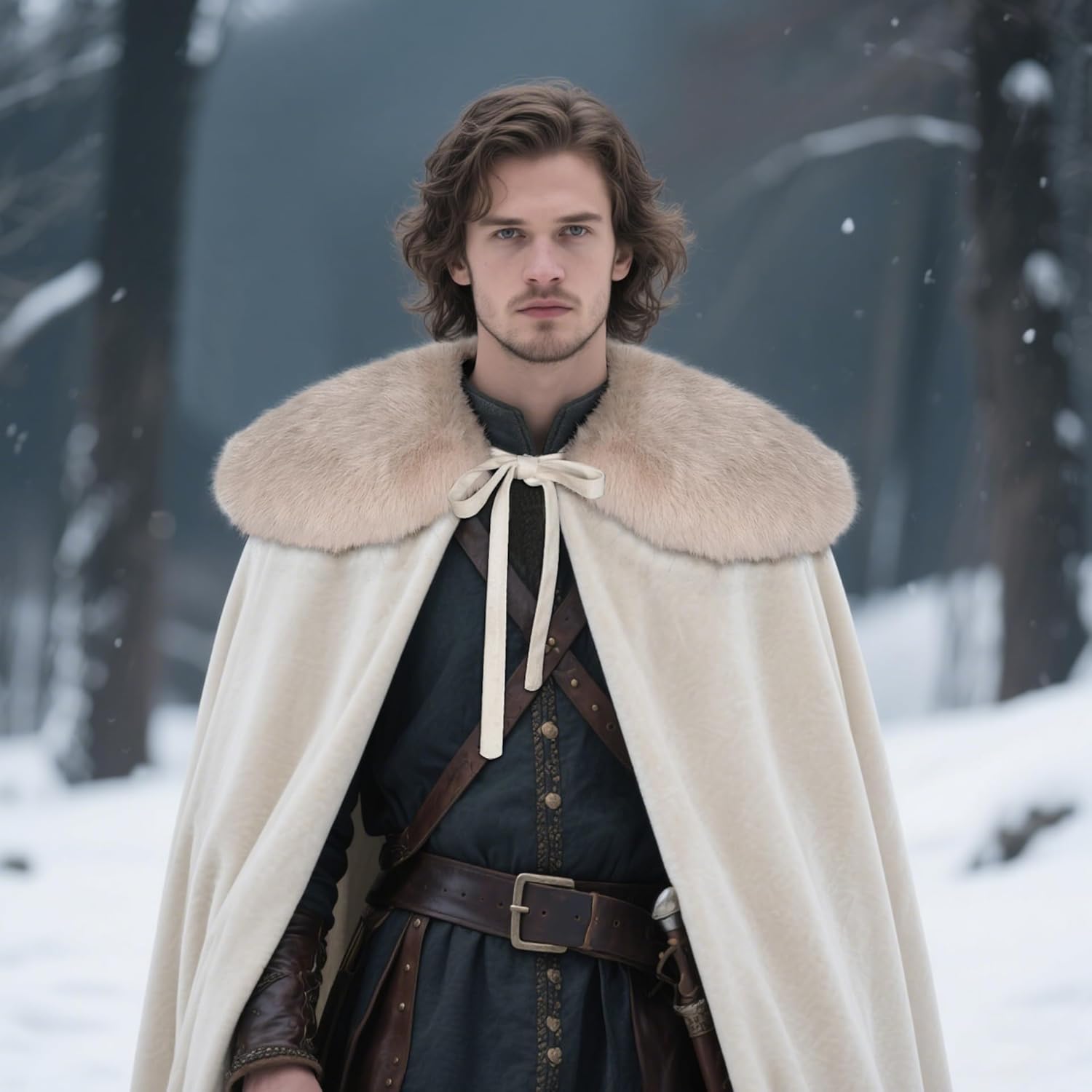 L'VOW Viking Fur Cloak Renaissance Fur Cape - Velvet Cloak with Fur Medieval King Cape Cosplay Costume - Image 7