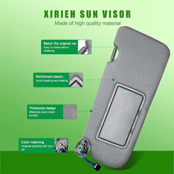 Left Driver Side Sun Visor for Honda CRV 2017 2018 2019 2020 2021 2022 Replace 83280-TLY-H11ZB with Vanity Light/with Makeup Mirror (Grey)