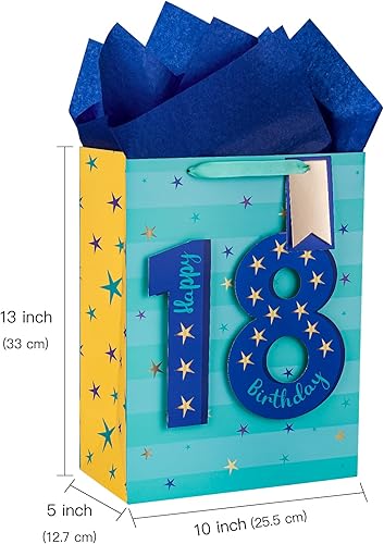 Miniatura 5 de Loveinside Bolsa de regalo azul de cumpleaños con papel de seda, etiqueta de regalo y tarjeta de felicitación para adolescentes, fiestas y más, 10 x