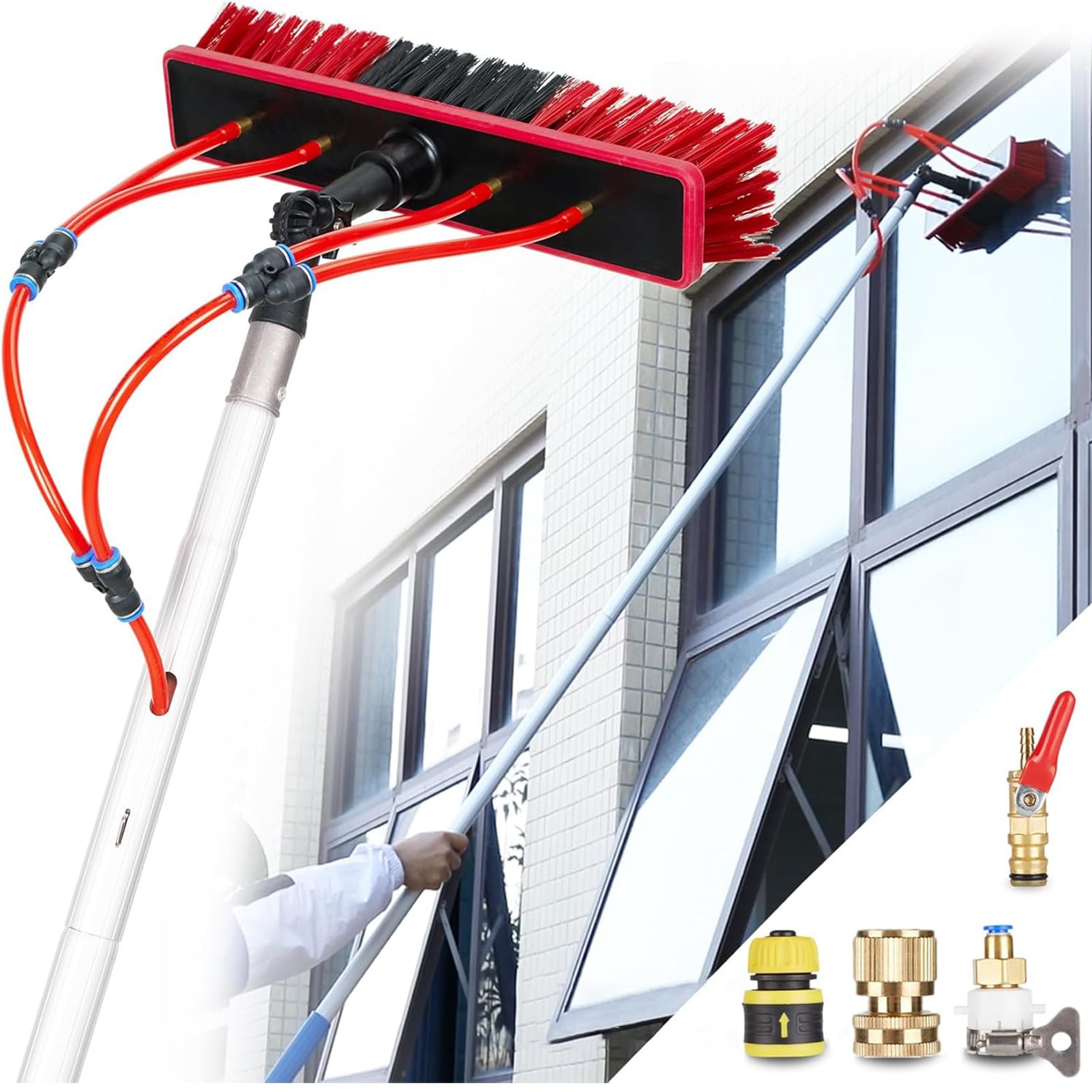 WEKONUMEX Telescopic Cleaning Brush, Telescopic Water Fed Window Cleaning Pole with 35cm Brush Head Ideal(900cm)