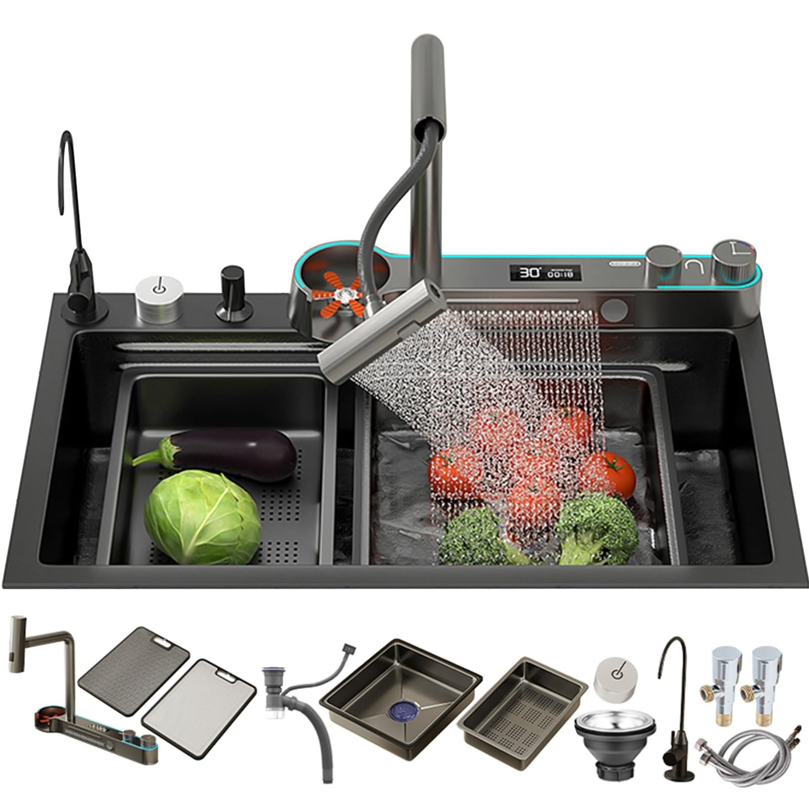 Évier de cuisine en acier inoxydable durable avec affichage de température