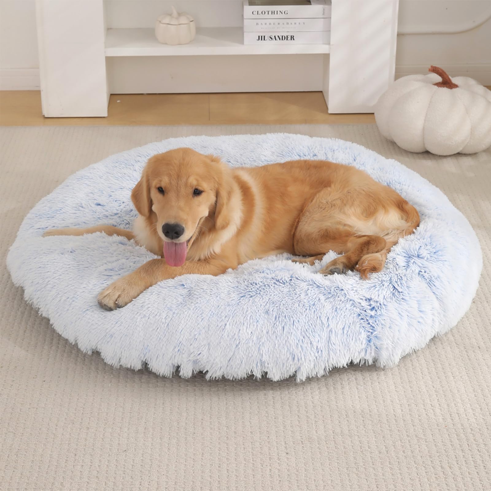 Cesta redonda para perros, cojín para perros, lavable, cama para perro, suave, alfombra antiestrés, para gatos y perros (gris perla, L:70 cm)