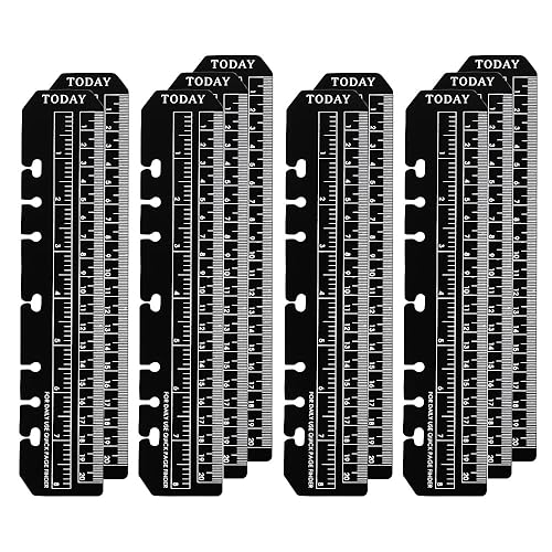 Paquete de 10 reglas de plástico negras de 8 pulgadas para carpeta de planificación A5 de 6 agujeros, regla marcapáginas a presión, marcador de