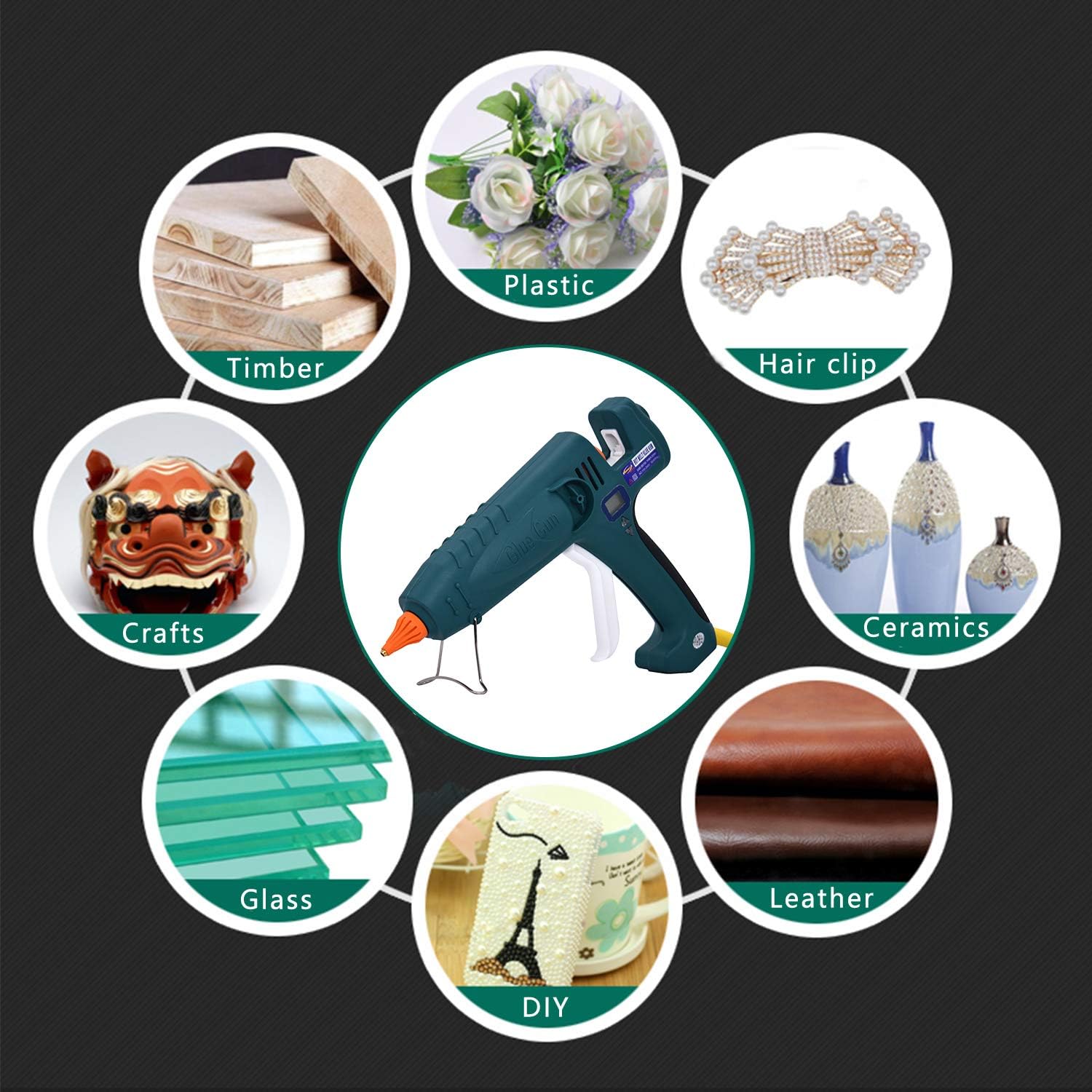 Full Size Hot Glue Gun 500 Watts High Power Industrial Manufacture Thermostat Temperature Adjustable LED Digital Display 0.43" 11mm Glue Sticks