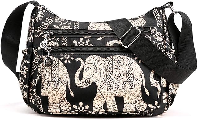 Ecohaso Womens Multi Pocket Casual Crossbody Bag Shoulder Messenger bag Waterproof Nylon Handbag (T-01 Elephant)