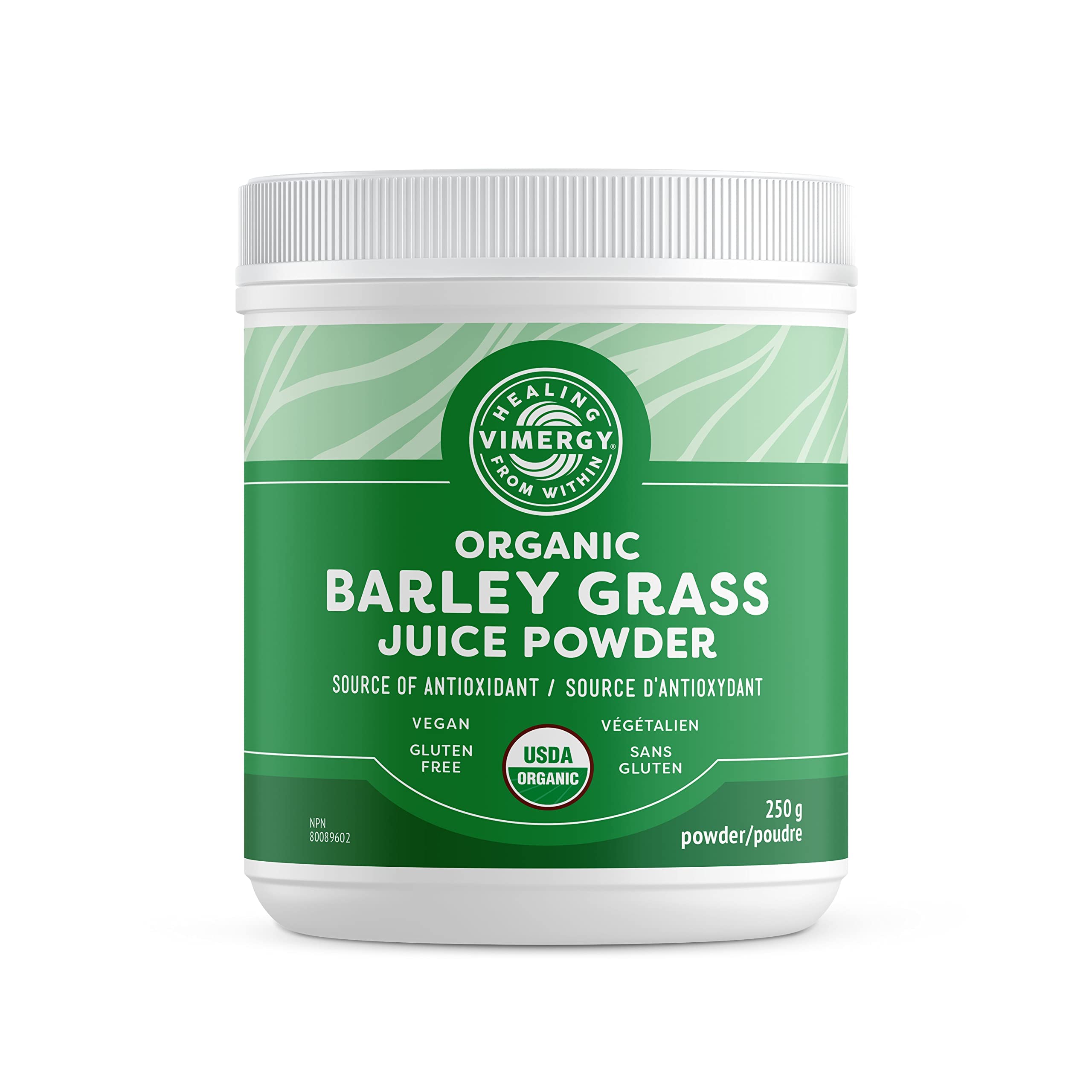 VimergyBarley Grass Juice Powder Dietary Supplement - 0.8g per Serving (312 Servings) – Clean Superfood Formula – Promotes Cardiovascular Health* – Organic, Vegan & Gluten-Free – Regular Size 250gUSDA Organic