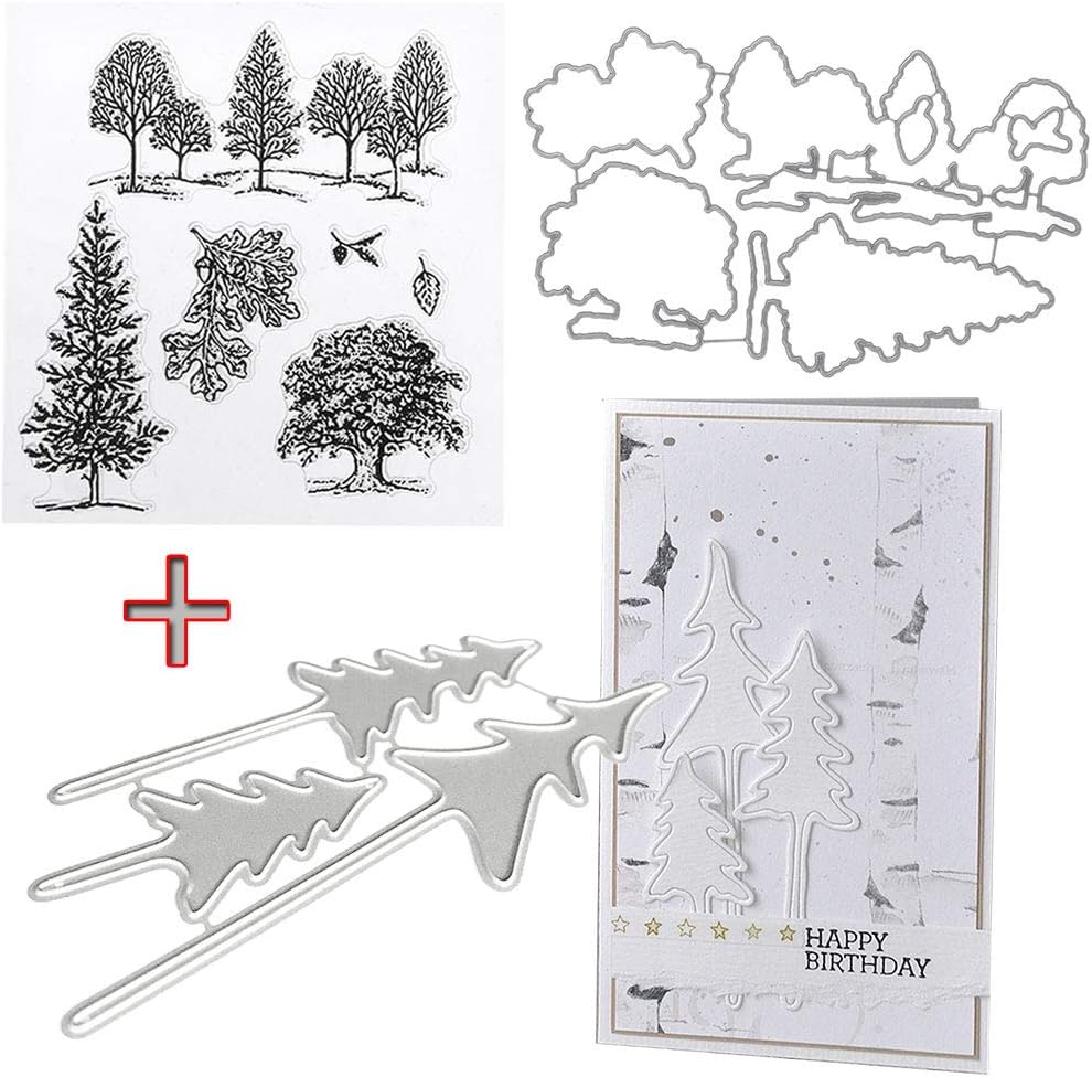 ShapeW Trees Metal Cutting Dies Stamp Stencils DIY Scrapbooking Photo Album Decor Cards (Clear Stamp+Dies Cutting)