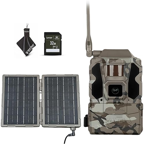 TACTACAM Reveal Ultra Cellular Trail Camera – 4K Photo, 1080P Video, Live Streaming, GPS, Low-Glow/No-Glow Flash, LTE – Includes Folding Solar Panel, 32GB SD Card, & Cleaning Cloth