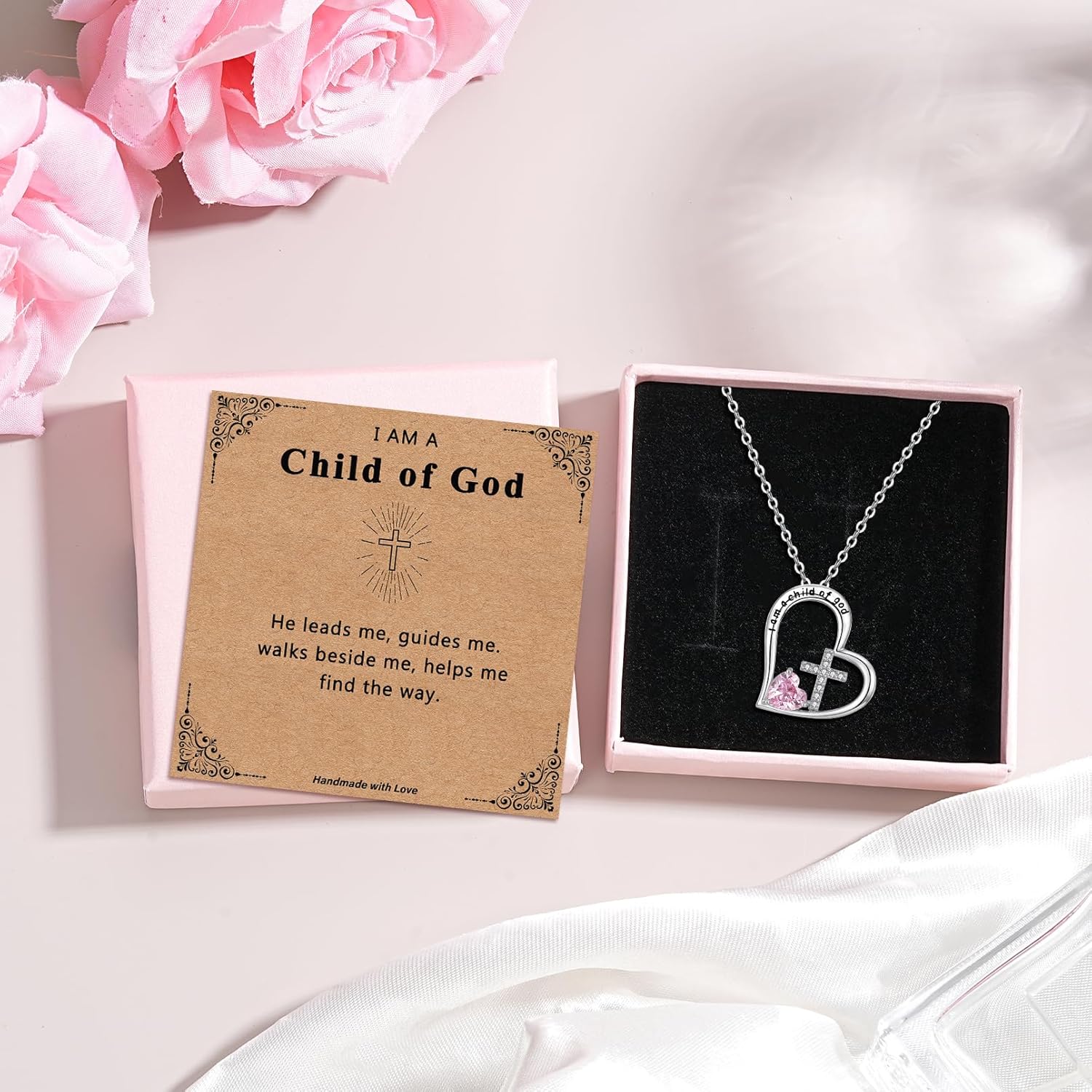 Valentines Gifts for Kids Heart Cross Necklace for Girls, Initial Heart Necklace Baptism First Communion Gift for Daughter Goddaughter - Image 7