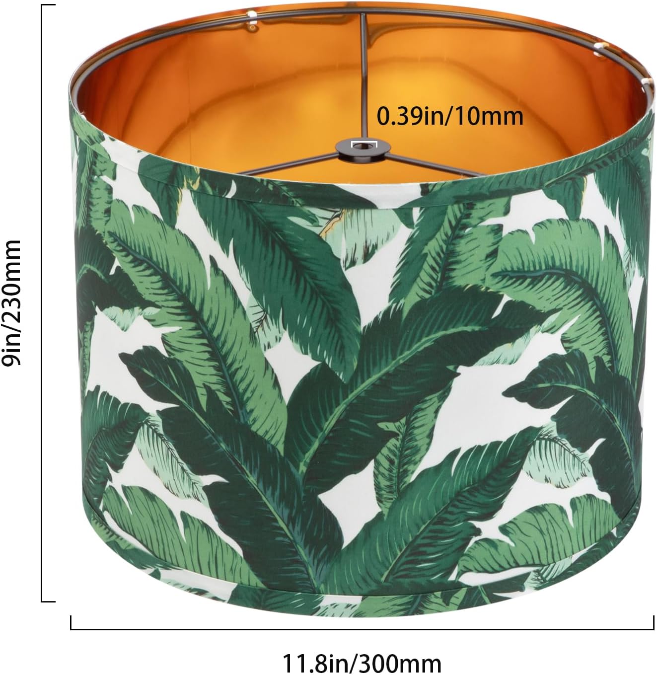 12-Inch Tropical Leaf Floral Lamp Shade Set of 2 | Medium Gold Drum Replacement Shades for Table/Floor/Wall Lamps | Harp Holder Included, Easy Assembly