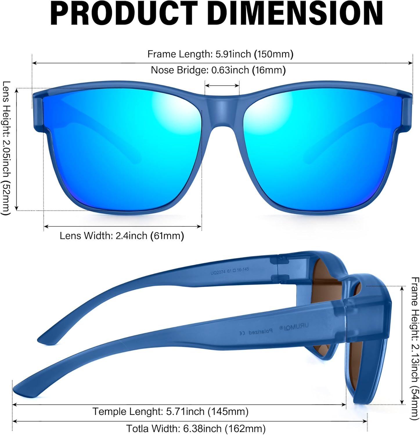 URUMQI Polarized Sunglasses Fit Over Glasses for Men Women, Oversized Square Shades UV400 Protection - Image 3