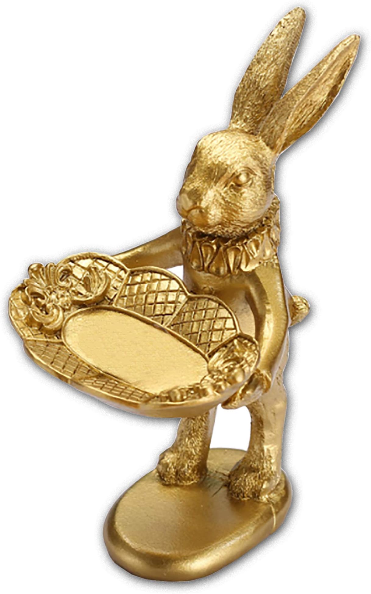 FANTESTICRYAN Small Bunny Statue Decor Jewelry Tray, Cute & Retro Golden Ornament Easter Rabbit Figurine for Accessories, Boutiques Display, Trinket Holder for Night Stand Home Dรฉcor (Standing Bunny)