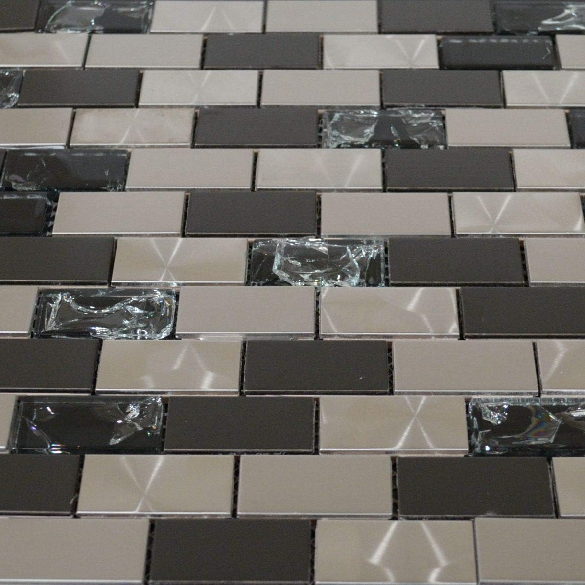 Stainless Steel Metal Mix Crackle Glass Mosaic Tile for Kitchen Backsplash Wall (10 Sheets)