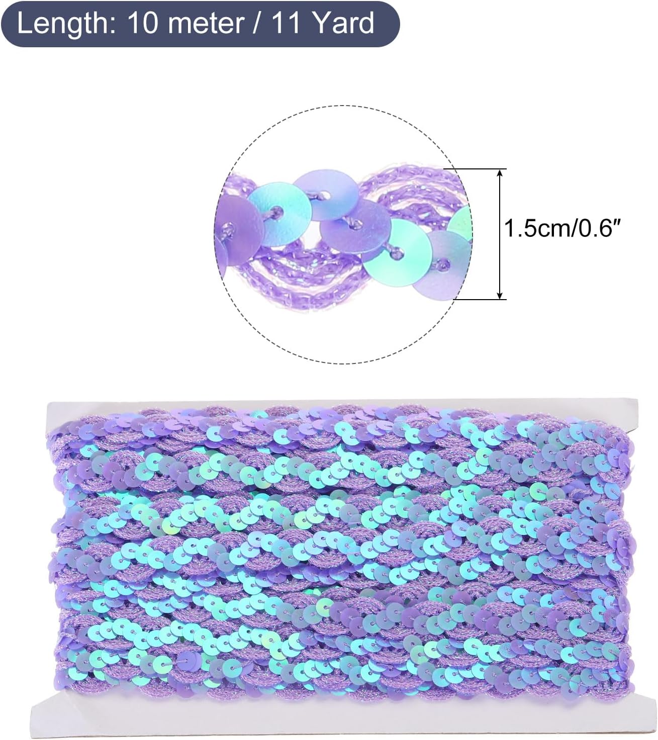 MECCANIXITY 11 Yard Sequins Beaded Lace Trim 0.6 Inch Wave Sequin Braid Trim Strip Paillette Sequins Ribbon Trim for Crafts, Embellishments, DIY Sewing Costume Purple