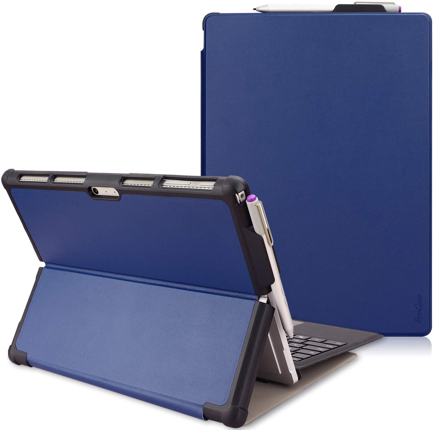 SwooK Case for 12.3" Surface Pro 7 Plus/Pro 7/ Pro 6/ Pro 5/ Pro 2017/ Pro 4/ Pro LTE, Slim Light Smart Cover Stand with Built-in Pen Holder, (Surface Pro 4/5/6/7/7+, Navy Blue)