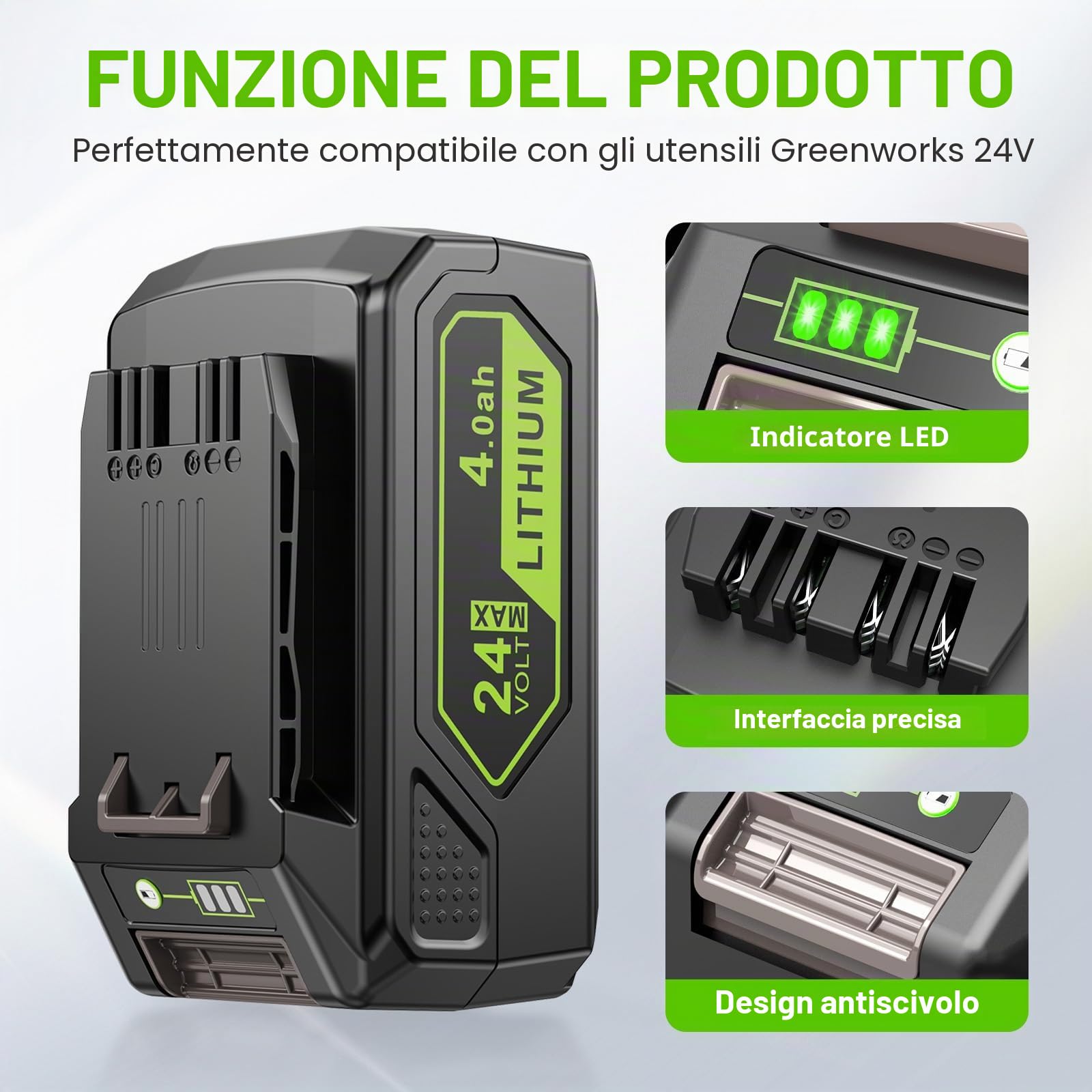 2 batterie di ricambio da 24 V 4 Ah per Greenworks, batteria agli ioni di litio ASUNCELL compatibile con gli strumenti Greenworks a batteria da 24 V Tools 29842 29852 BAG708 BAG711 20352 22232 2508302