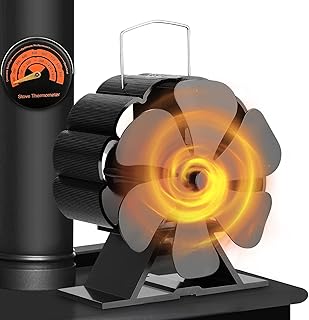 DIYARTS Log Burner Fan, 6 Blades Woodburner Stove Fan, Woodburner Fireplace Fan, Wood Burner Fan, Heat Powered Fan, Slient Fan with Stove Thermometer for Heat Circulation Eco Fire Fan Wood Burner