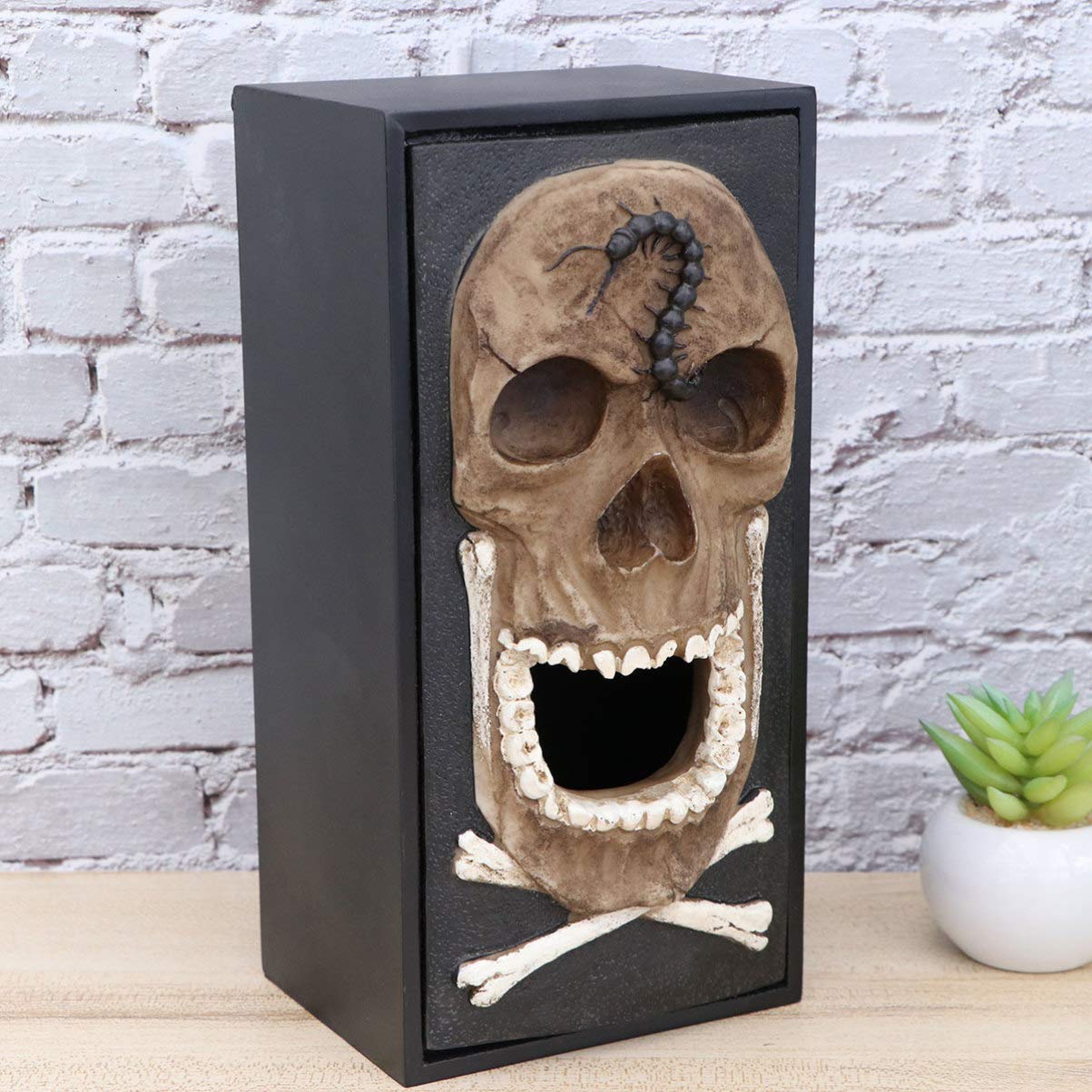 Taschentuchhalter Schwarz aus Kunstharz mit Totenkopfmotiv