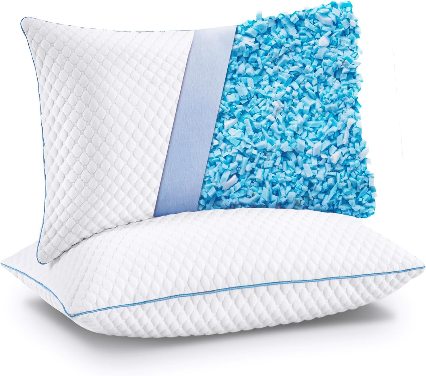 Shredded Memory Foam Pillows, Bed Pillows for Sleeping 2 Pack Queen Size 20 x 30 Inches, Luxury Hotel Cooling Gel Foam Pillows Set of 2, Adjustable Loft Pillow for Side and Back Sleepers