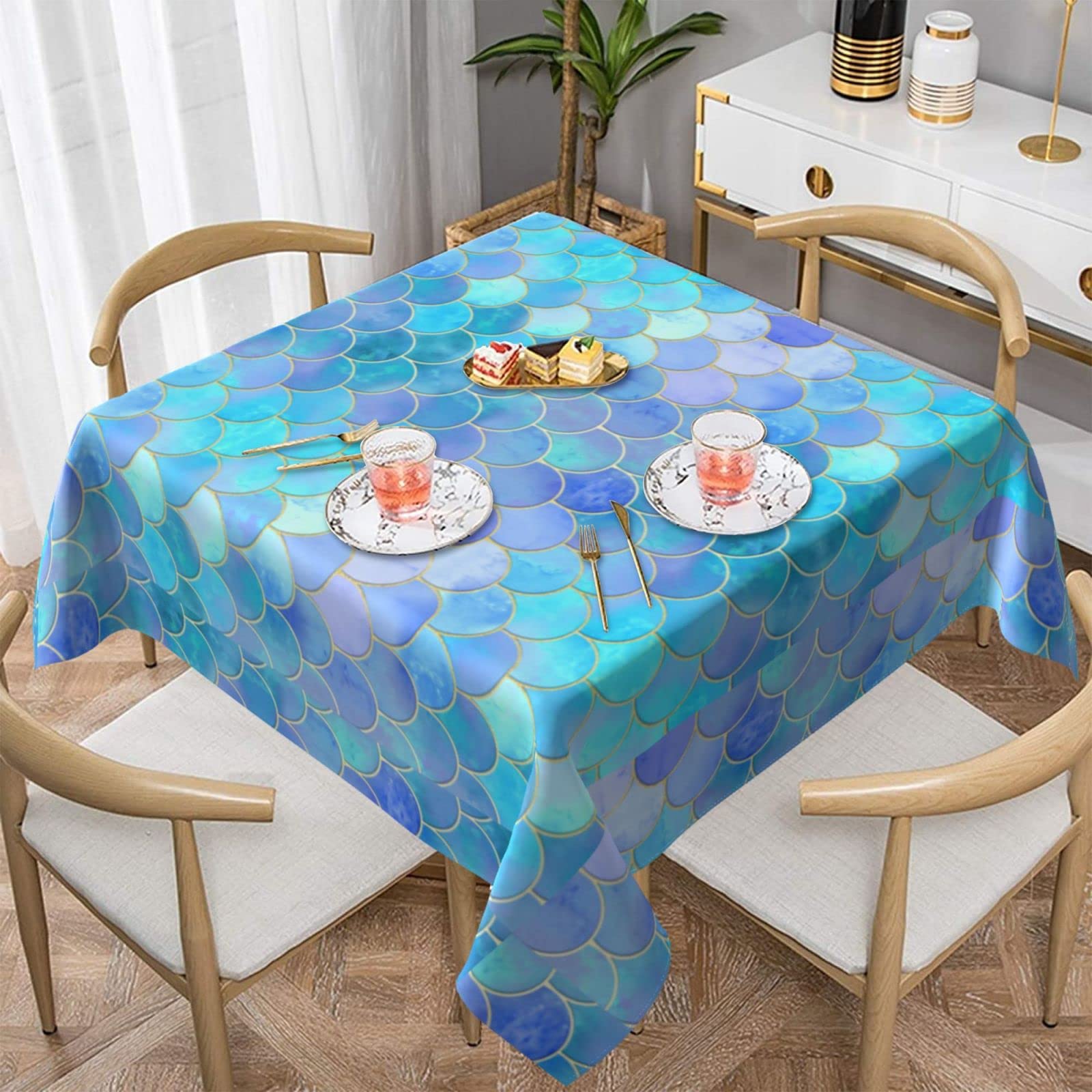 Nappe carrée sirène dorée résistante à l'eau lavable pour fête
