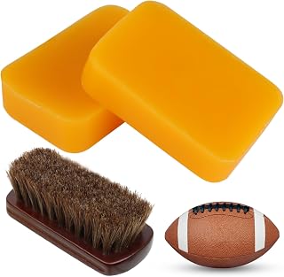 Football Prep Kit with Horsehair Brush and 2 Wax Bars, Natural Grip Enhancer for Leather Footballs, 4.3in Cleaning Brush, 70g Each Wax, Ideal for Youth and Pro Players