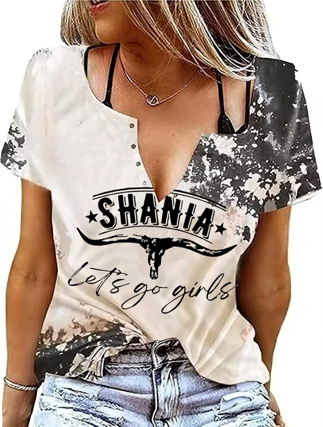 Retro Western Bull Skull Cow Hide Bleached Shirt Women Country Music Shirt Cute Cattle Skull Graphic Rodeo Cowboy Tops