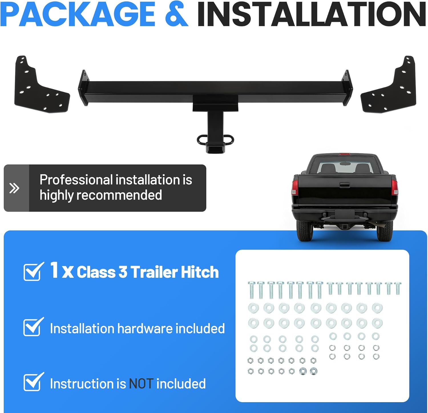 ECOTRIC Class 3 Trailer Hitch Compatible with 1983-2004 Chevy Chevrolet S10 GMC Sonoma S15 Isuzu Hombre Tow Hitch 2” Receiver Steel Powder Coated Black-4,000 lbs Capacity