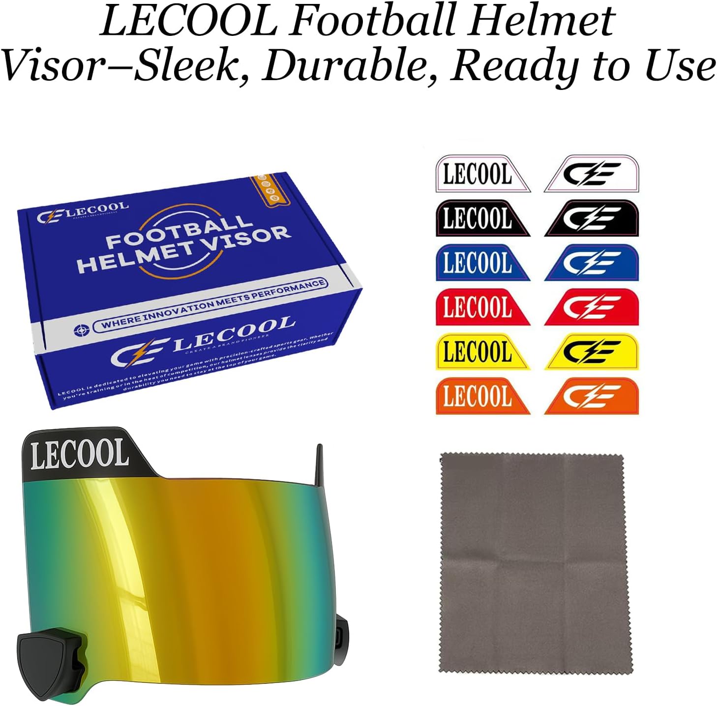 LeCool Gold Football Visor & Mouthguard Bundle – Universal Helmet Eye Shield + Absorbing Sports Mouth Guard for Youth & Adult Football Gear