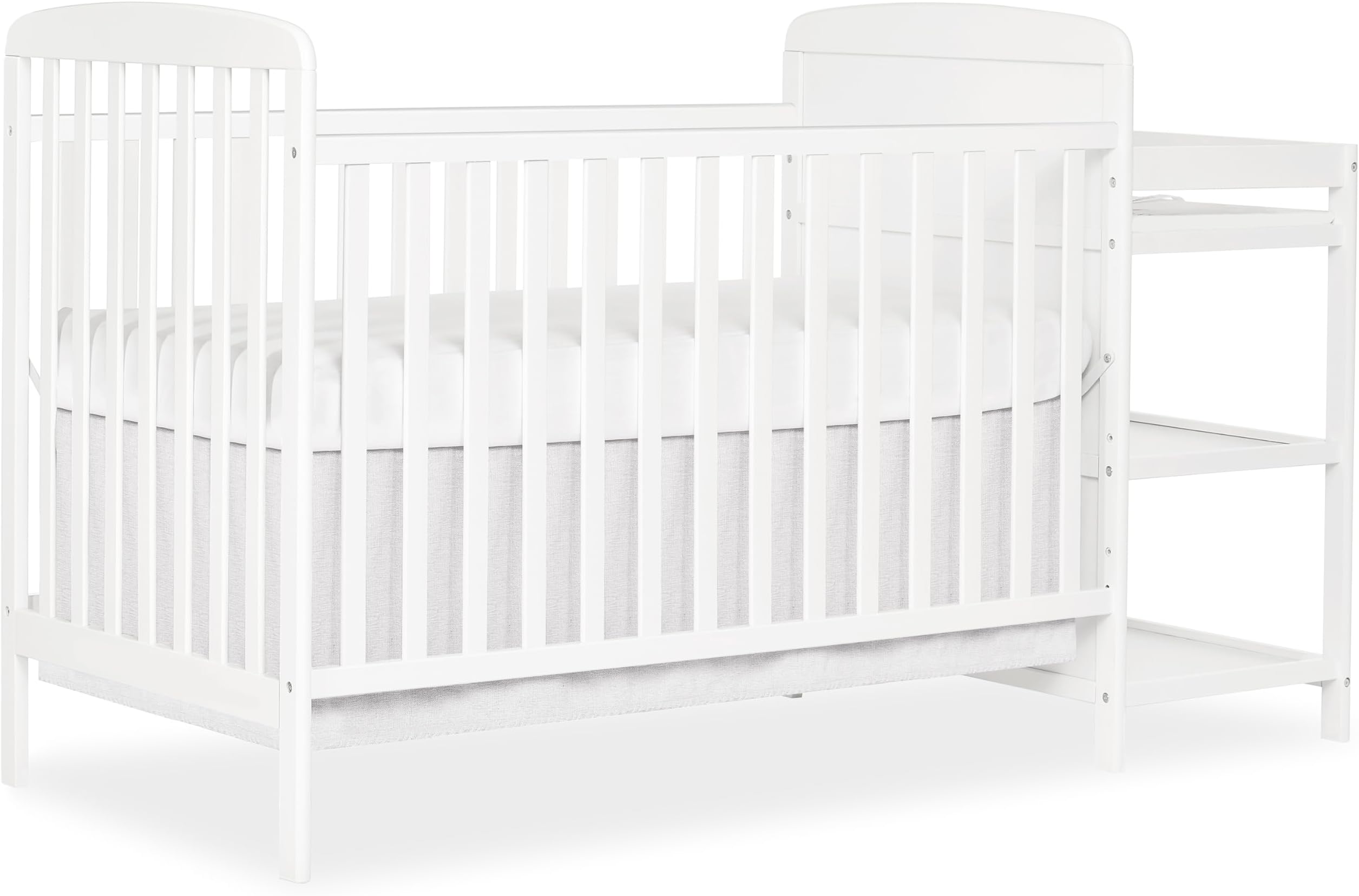 Anna 3-in-1 Convertible Full-Size Baby Crib & Changer with Storage in White, GreenGuard Gold & JPMA, Pinewood, Converts to Day & Toddler Bed, 3 Mattress Heights, 1″ Changing Pad