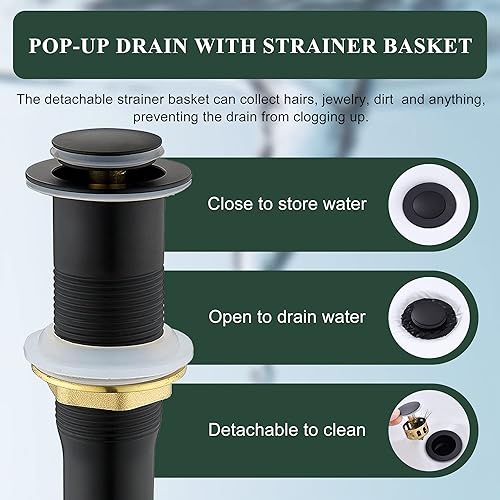 Miniatura 3 de TONNY Grifo de lavabo de recipiente negro, grifo de baño alto de un solo agujero, grifo de lavabo de lavabo de una sola manija con drenaje