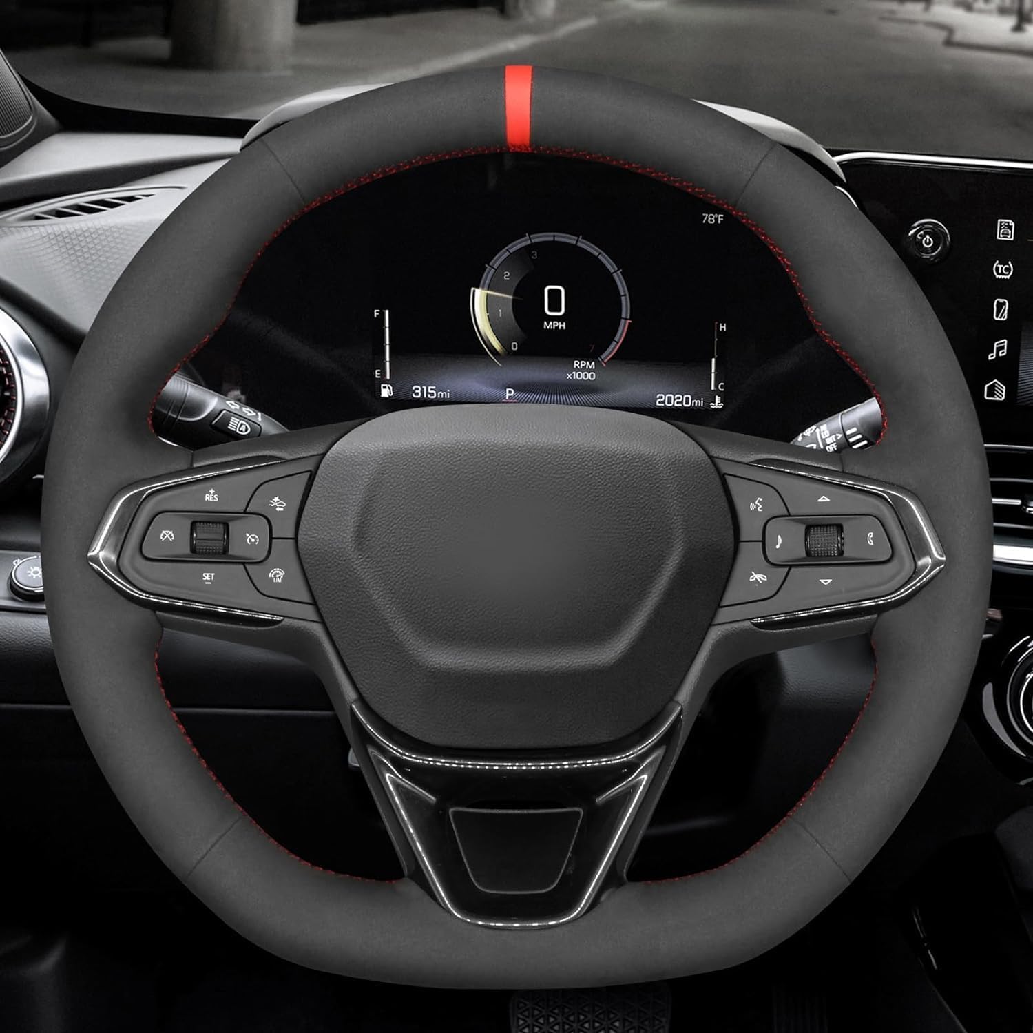 Black Genuine Leather Suede Steering Wheel Cover for Chevrolet Chevy Trax 2024 2025 /Trailblazer 2021 2022 2023 2024 Accessories Car Custom Fit Hand Stitched OEM Interior Parts