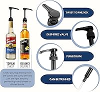 Vista 3 de Bomba de jarabe compatible con Torani, Davinci y Skinny (paquete de 2) - se adapta a botellas (25.4 onzas-750ml) (Negro)