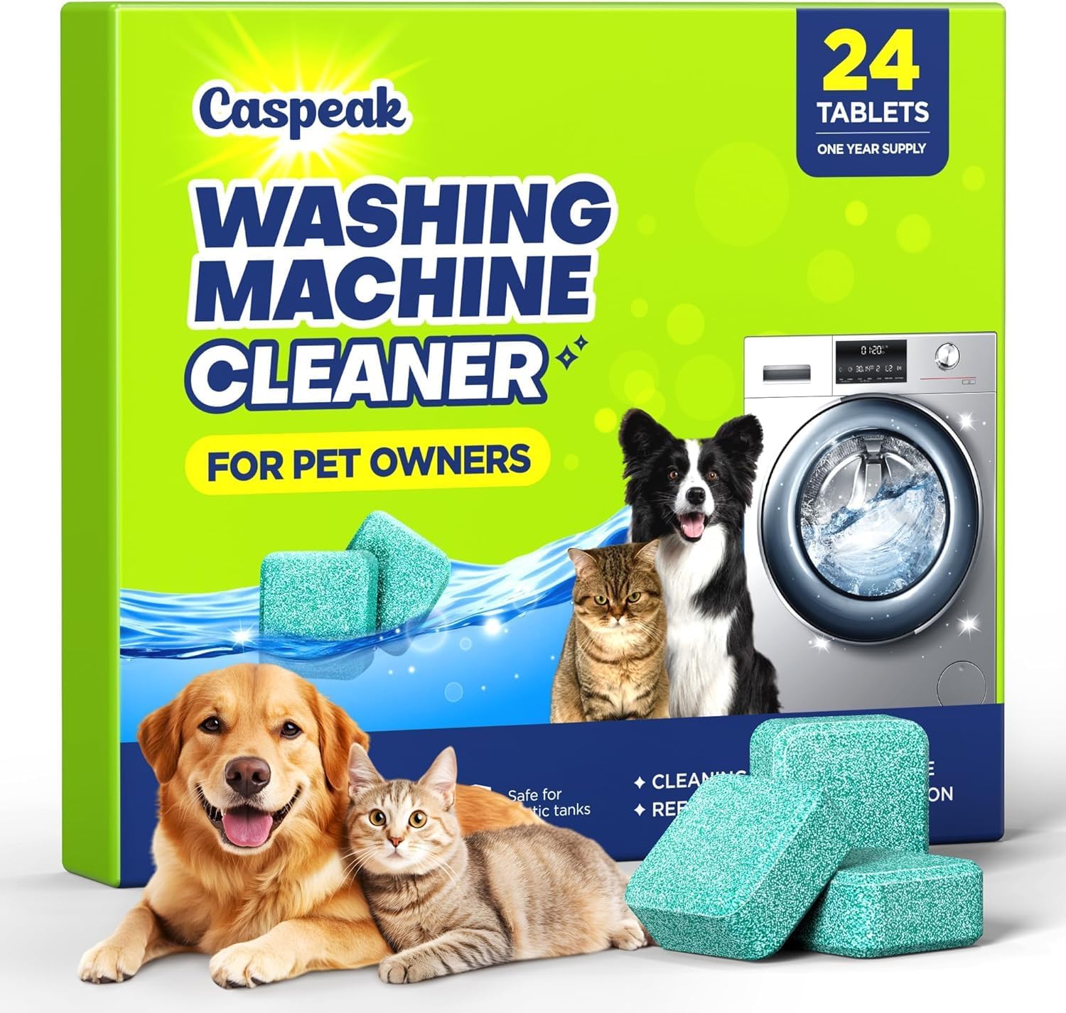 2X Power Deep Cleaning Washing Machine Cleaner Tablets, No More Odor & Pet Fur Enzyme Washing Machine Cleaning Tablets, Washer Cleaner For HE Top Front Load, Septic Safe, 24 Counts/1 Year Supply - Amazon product rated Grade C