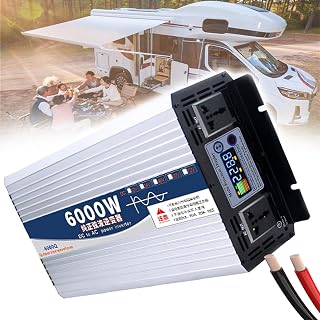 Pure Sine Wave RV Inverter 6000W/8000W - 12V/24V/48V/60V/72V to AC 220-230V, Dual Socket Car Power Inverter for Camping & Off-Grid Power Supply