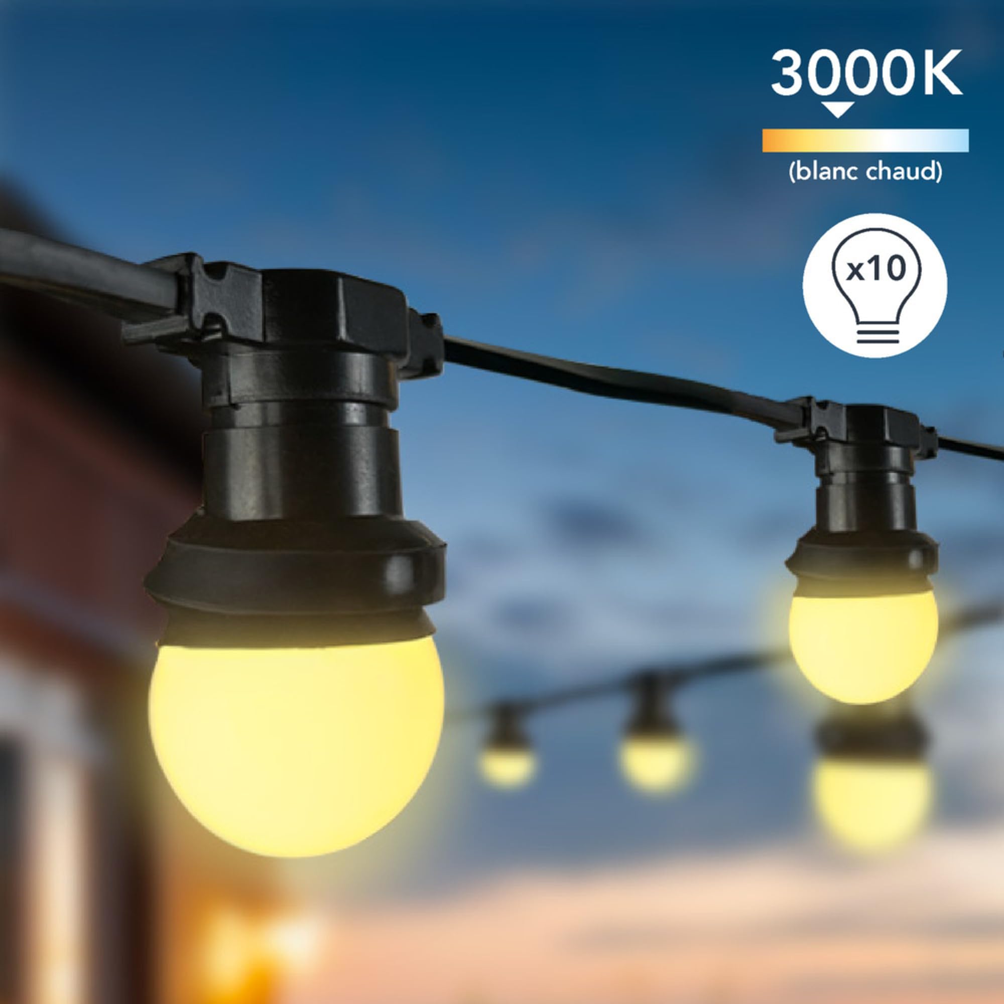 Guirlande LED 10 Ampoules E27 Blanc 10M connectable
