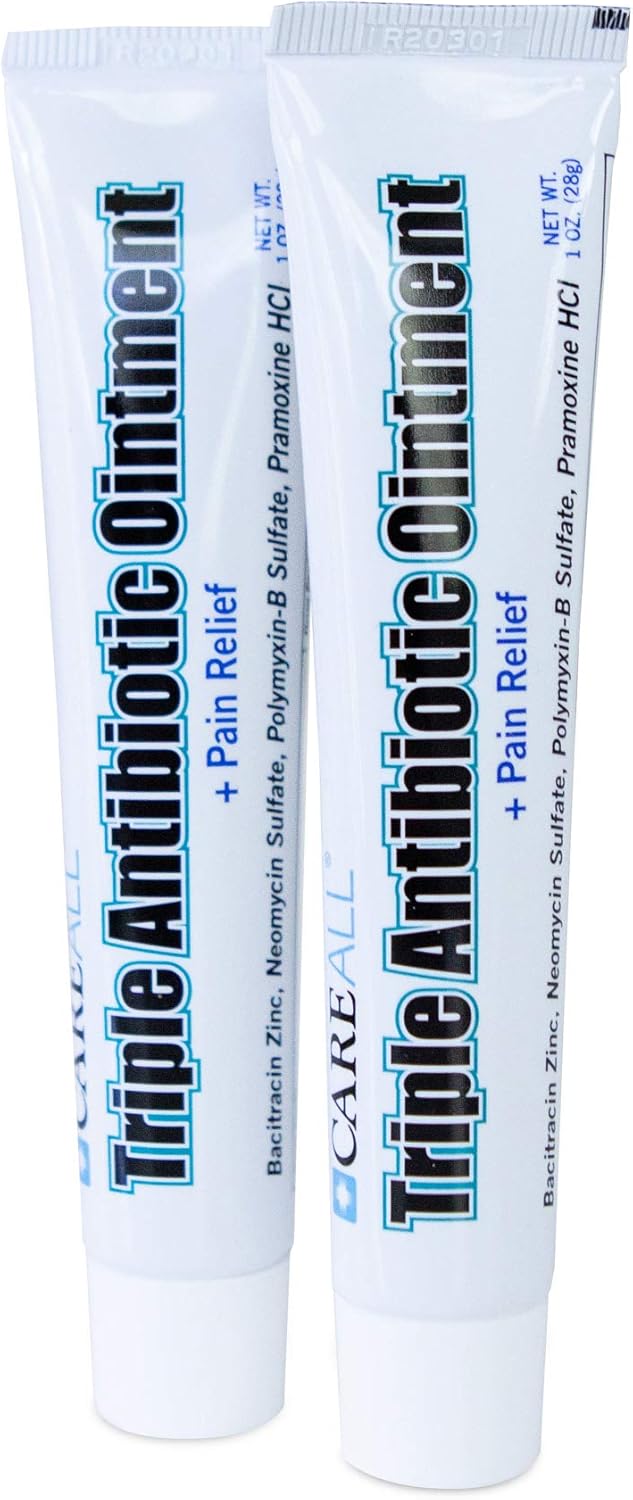 (2 Pack) CareALL 1oz Triple Antibiotic Ointment + Pain Relief, Dual Action Maximum Strength First Aid Ointment Sooths and Heals Painful Minor Scratches and Wounds and Prevents Infection : Health & Household