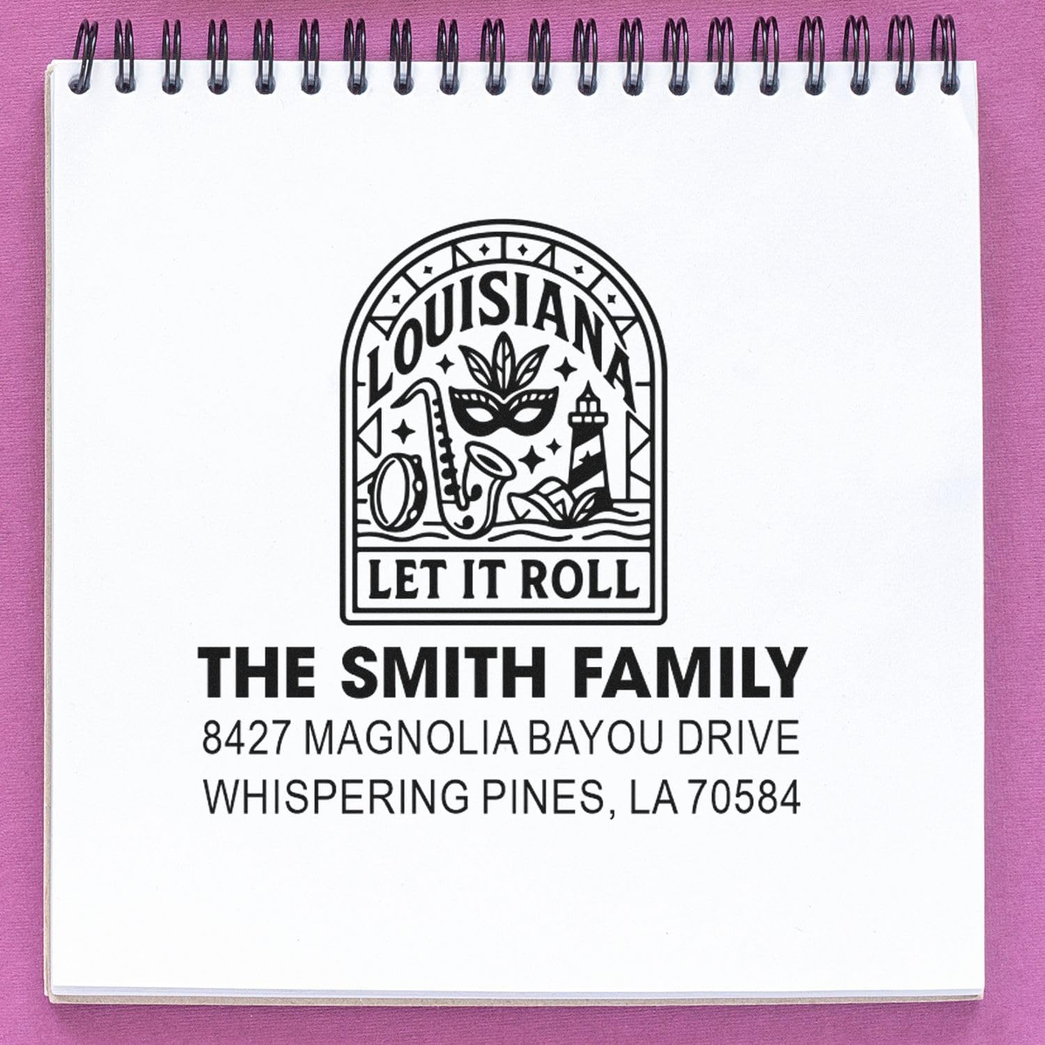 Louisiana Mardi Gras Design, Jazz Carnival Ink Stamp - Chic Made to Order Standard 1-5/8" Square Wood Handle Design, for Event Planners & Enthusiasts, Unique Personalized Line Inked