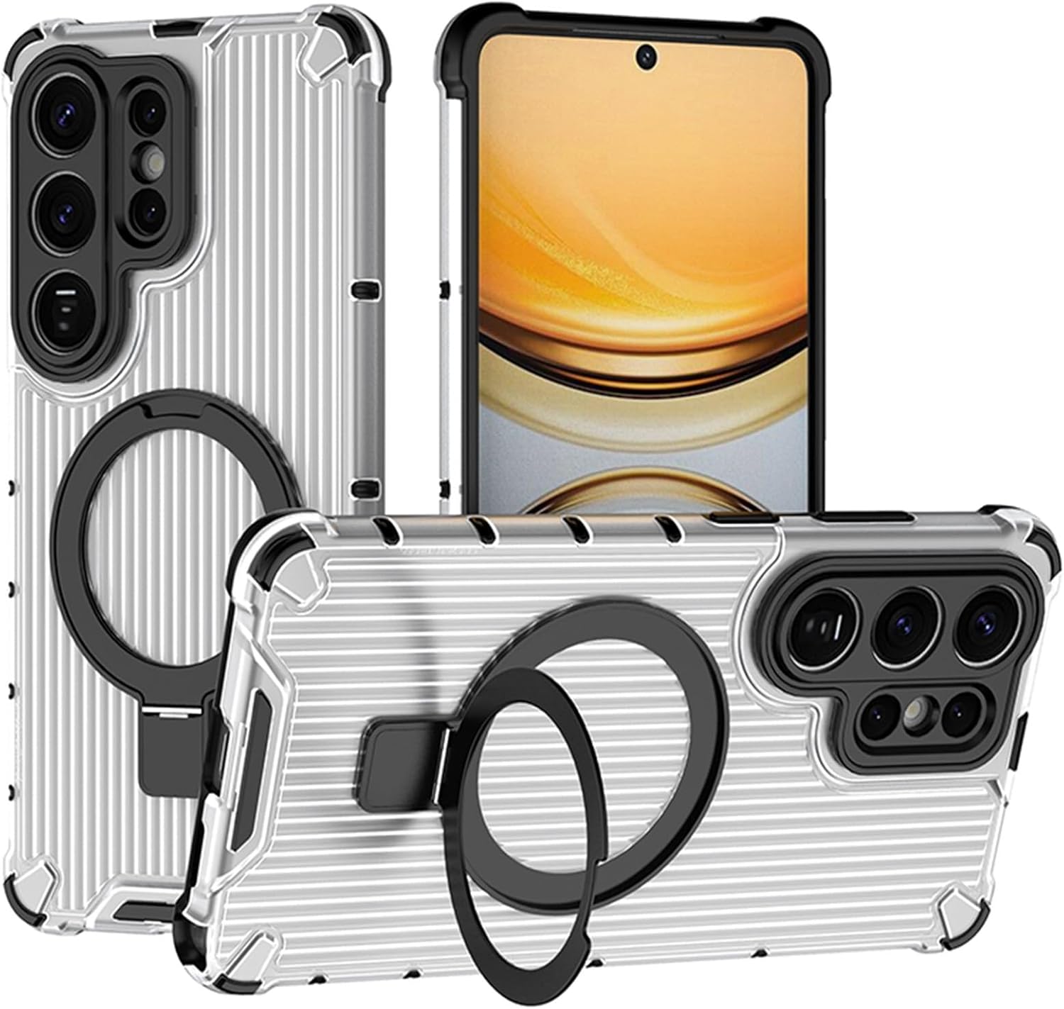 Magnetic Case for Samsung Galaxy S26/S25/S24 Ultra & Plus Series Compatible with MagSafe, with Rotatable Ring Stand, Slim Anti-Slip Textured Protective Phone Cover(Black,S24 Plus)