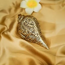 Ekhasa 100% Pure Brass Shankh with Ganesha Carving | Decorative Brass Conch for Temple, Pooja, and Mandir Decor | Shankh Showpiece for Home | Traditional Brass Shell for Spiritual Use   Pack of 1