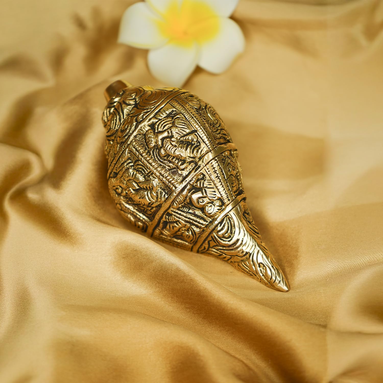 Ekhasa 100% Pure Brass Shankh with Ganesha Carving | Decorative Brass Conch for Temple, Pooja, and Mandir Decor | Shankh Showpiece for Home | Traditional Brass Shell for Spiritual Use – Pack of 1-picture-26