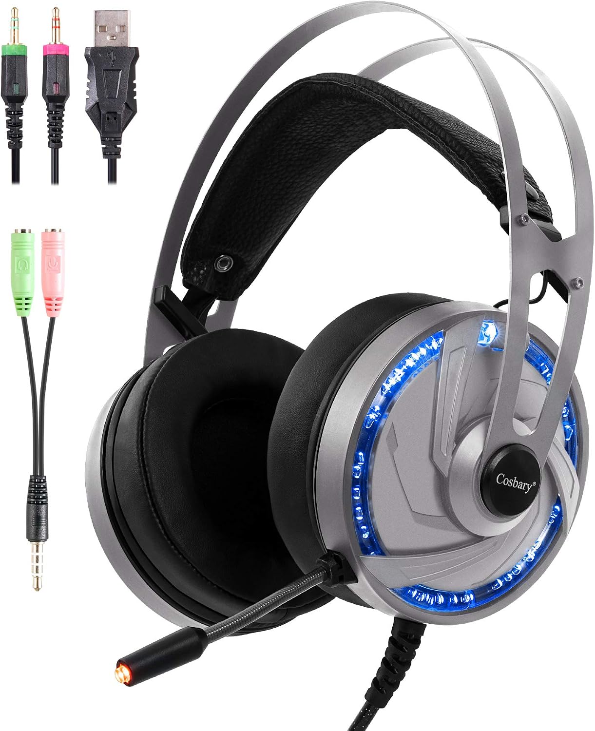 Cosbary Gaming Headset Microphone HK101 for Ps4 Xbox One PC Switch Mac Stereo Gaming ps4 Headphone Surround Sound Fully Over Ear Wrapped Noise-Cancel with Microphone Controller RGB led Light