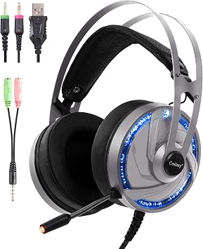 Gaming Headset with Microphone Headphone Surround Fully Over Ear Wrapped Noise-Cancel with Controller RGB led Light HK101 Compatible with Ps4 Xbox One PC Switch Mac Stereo Gaming ps4