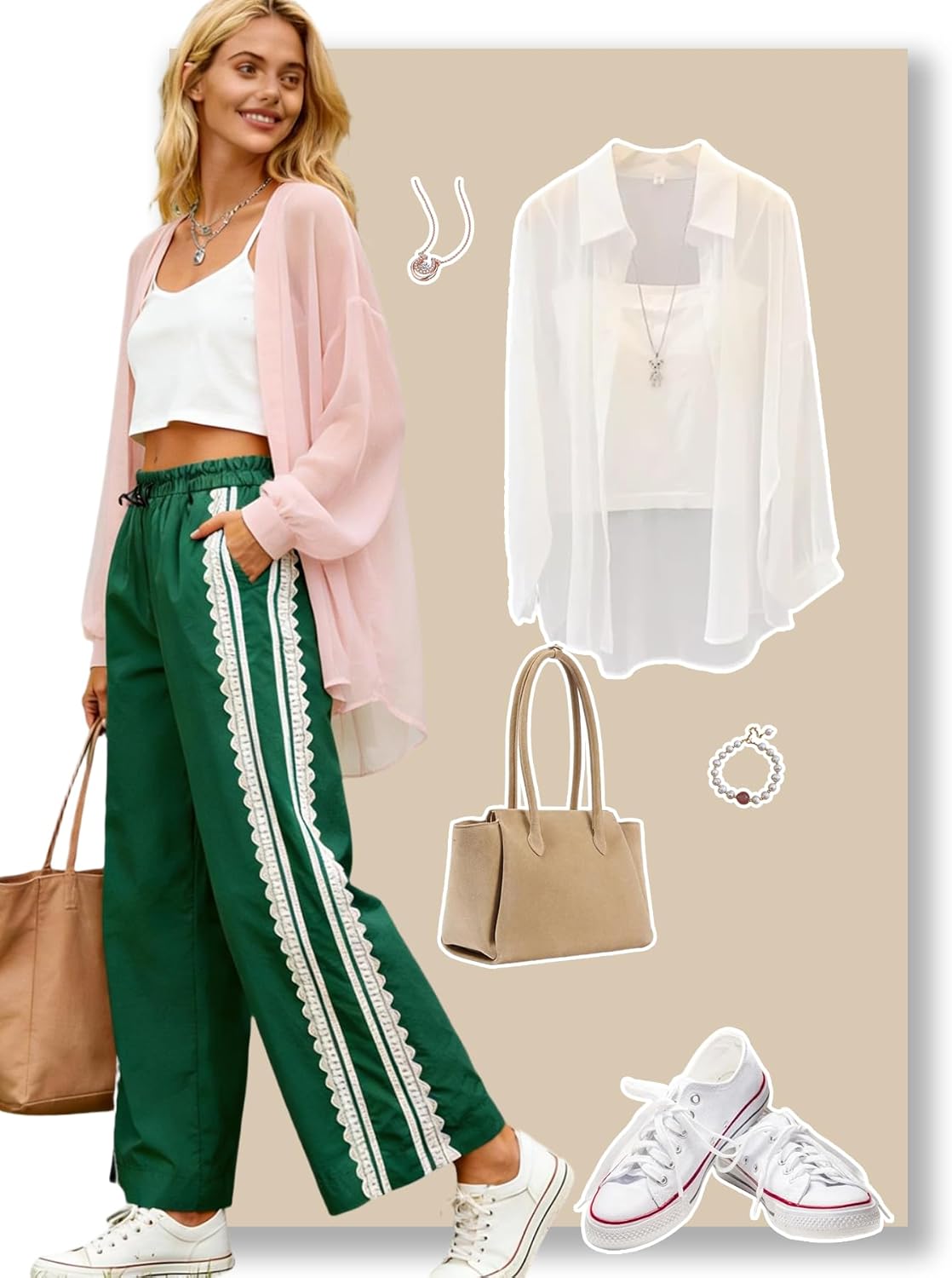 Women Baggy Track Pants Wide Leg Barrel Pants Lace Side Drawstring Elastic Y2K Stripe Casual Workout - Image 4