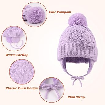 Baby Boys Winter Hat Infant Girls Hats with Pompom Toddler Knitted Earflaps Beanie Warm Fleece Kids Beanies