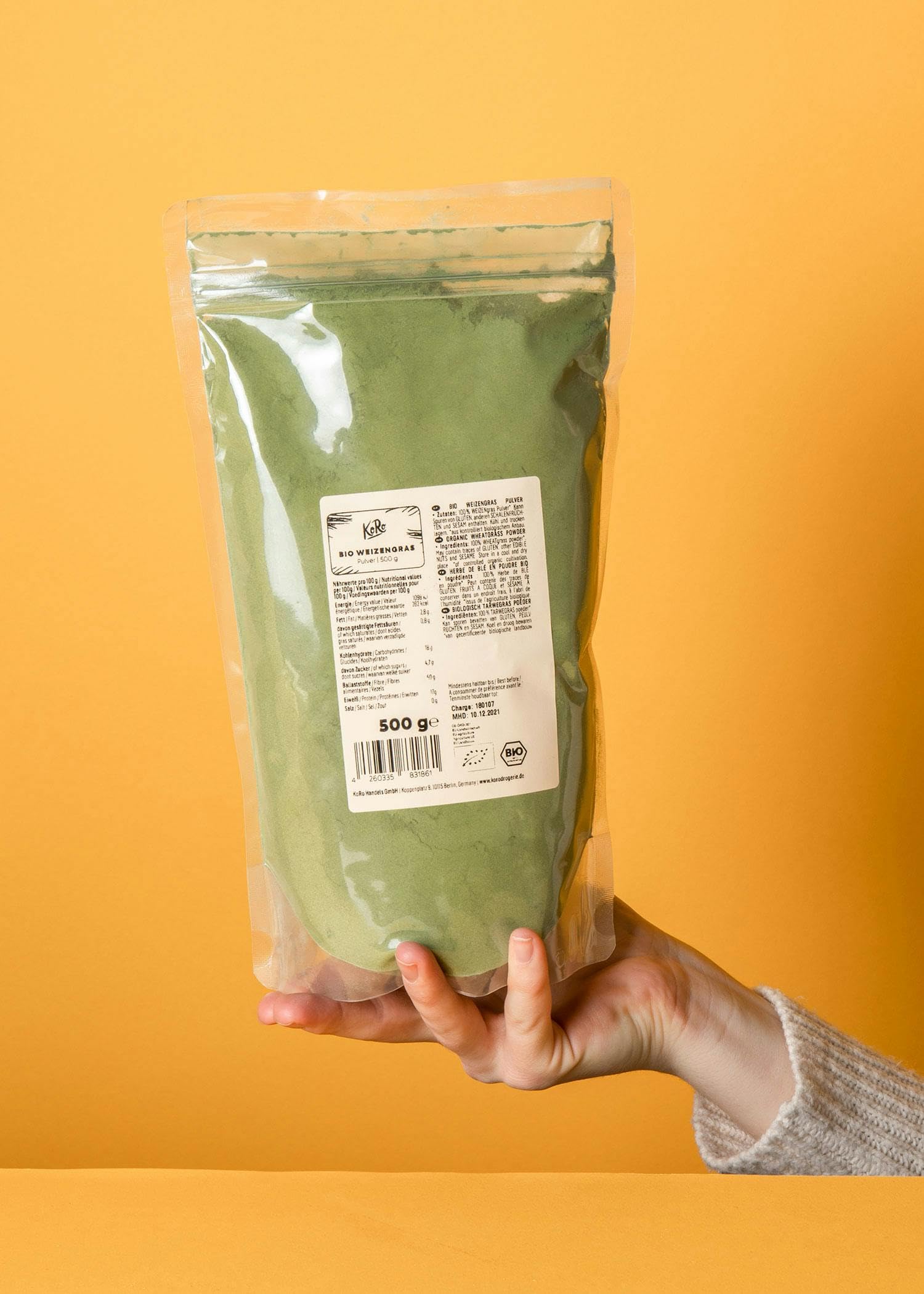 KoRo - Polvere di erba di grano bio 500 g - confezione convenienza - versatile e dal gusto fresco - superfood