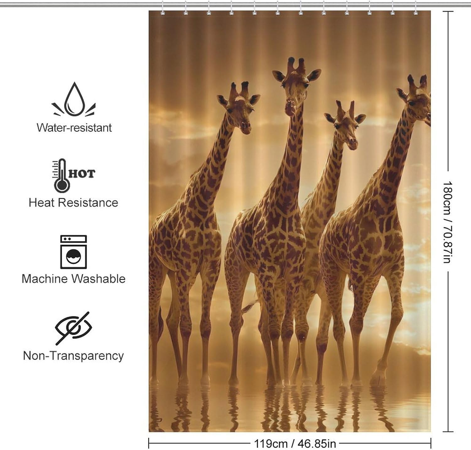 Giraffe Wild Animal Shower Curtain 46.85x70.87Inch（119x180cm） Polyester Bath Curtain Shower Curtains Printed Decorative
