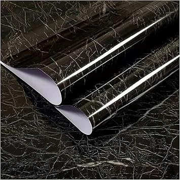 KASHIVAL Black Marble Wallpaper for Kitchen Counter Top Covers Black Countertop Peel and Stick Contact Paper for Countertops Waterproof Desk Dresser Table Cover Oil Proof kitchen stickers (Black Marble N 60*200 cm)