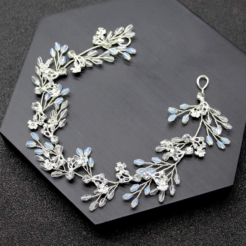 Lurrose Bridal Rhinestone Hair Pieces Hairband Crystal Vine Headpiece Wedding Jewelry Decoration for Women Girl Lady (Silver) - Image 5